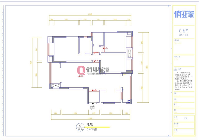 重庆俏业家装饰|龙湖花千树3居室原始户型图